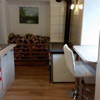 Voll ausgestattete Küche mit E-Herd u. Holzofen